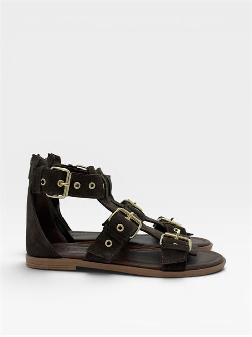 Sandali gladiatore marroni con fibbie da donna IL LACCIO | 1809SUEDE BROWN